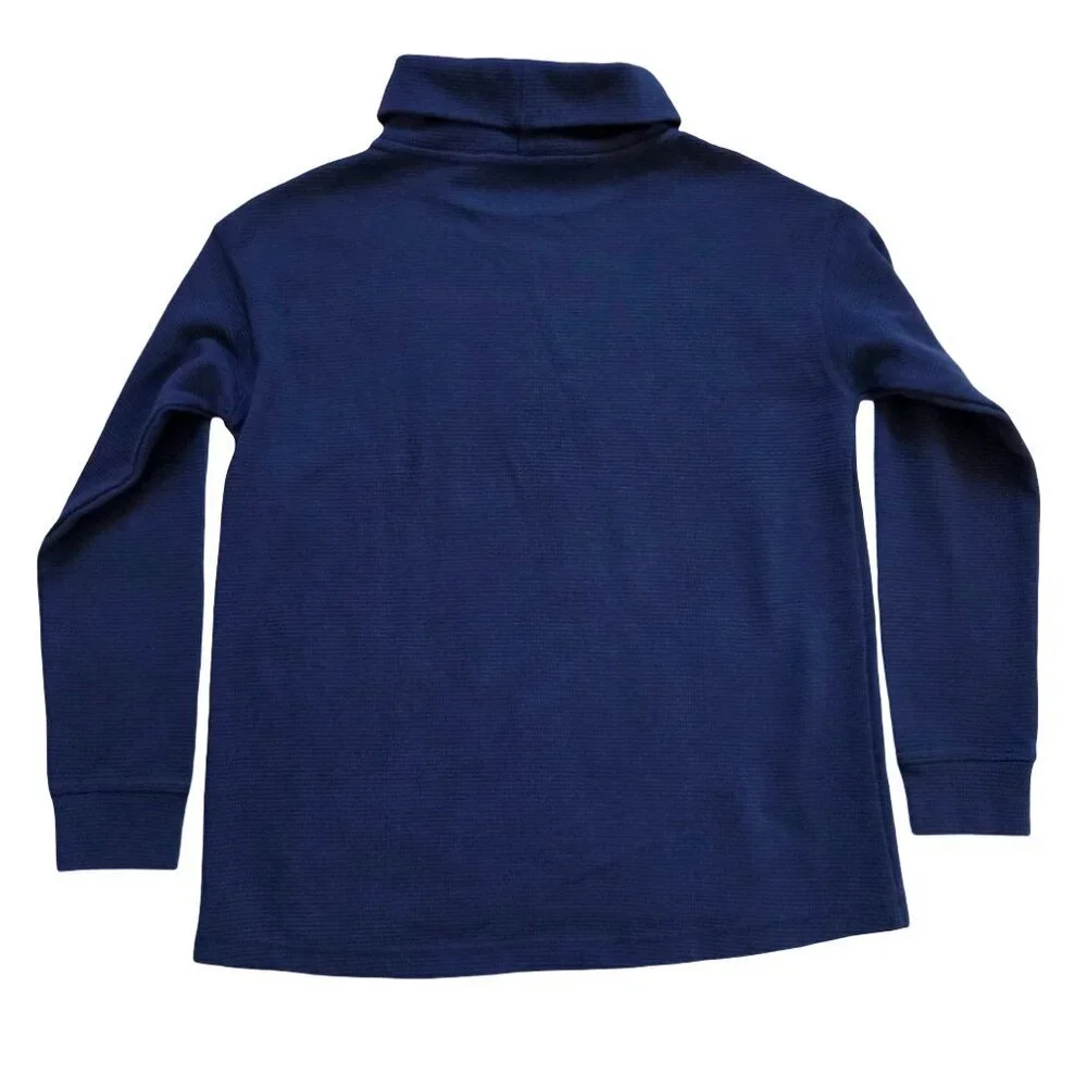 Lands End Sweater Women's Medium Blue Cowl Neck Fisherman Nautical Classic